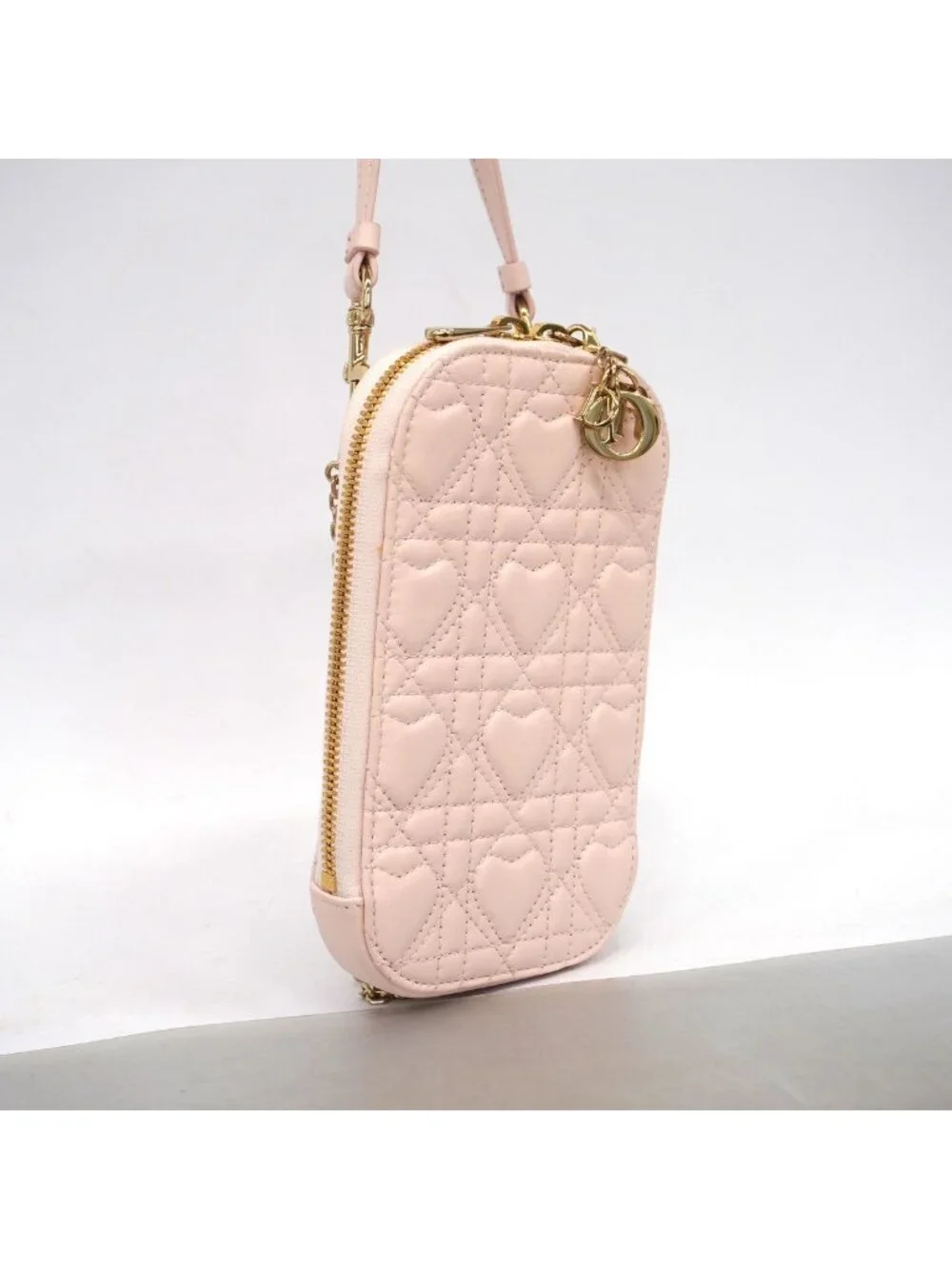 Dior Shoulder Bag Heart Cannage Leather Pink Champagne Gold